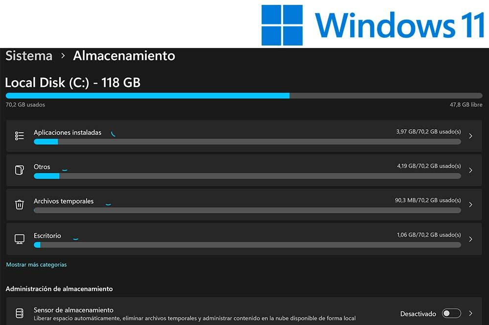 almacenamiento Windows 11